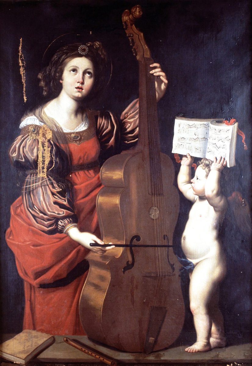 MaraisThe's tweet photo. St Cecilia playing the Violone, or bass viol. Image from ‘Unknown portraits of baroque and classical era musicians’ 🎵 https://t.co/NUOFuv94i3