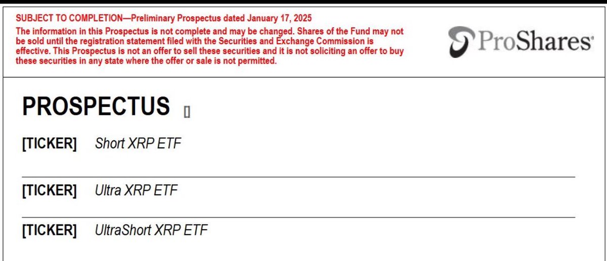 🚨BULLISH: ProShares has filed for leveraged &amp; inverse $XRP ETFs, plus an XRP futures ETF!