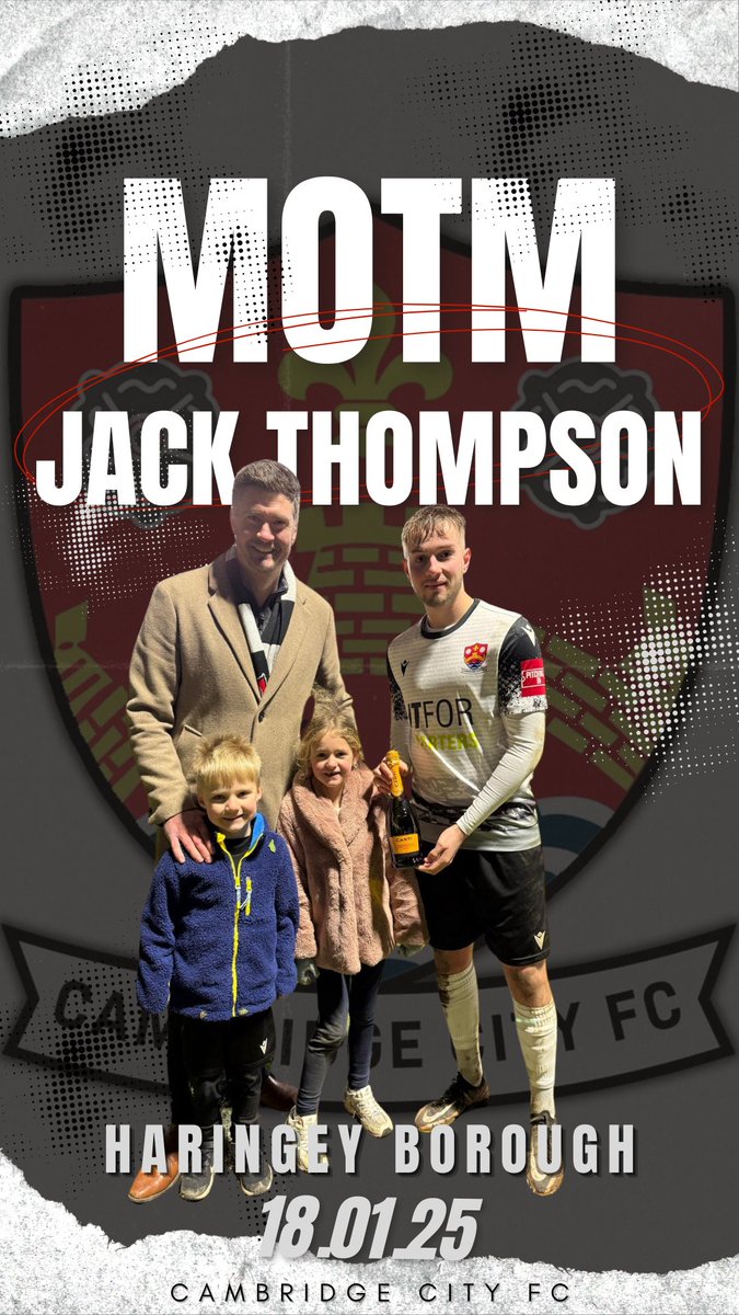 Todays Man of the Match in our 2-1 victory over <a href="/HaringeyBoroFC/">Haringey Borough</a>  in the <a href="/IsthmianLeague/">The Pitching In Isthmian League</a>  goes to <a href="/JackT1009/">Jack Thompson</a>  for his assist and getting the winning goal as well as his all round performance.

Congratulations Jack.