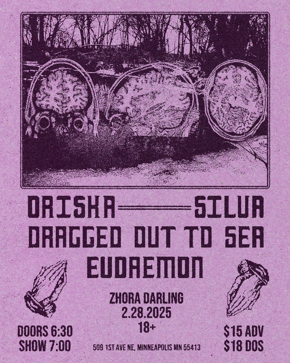 flyers for <a href="/EudaemonBand/">Eudaemon 🏳️‍⚧️🇵🇸</a> featuring scans of my brain