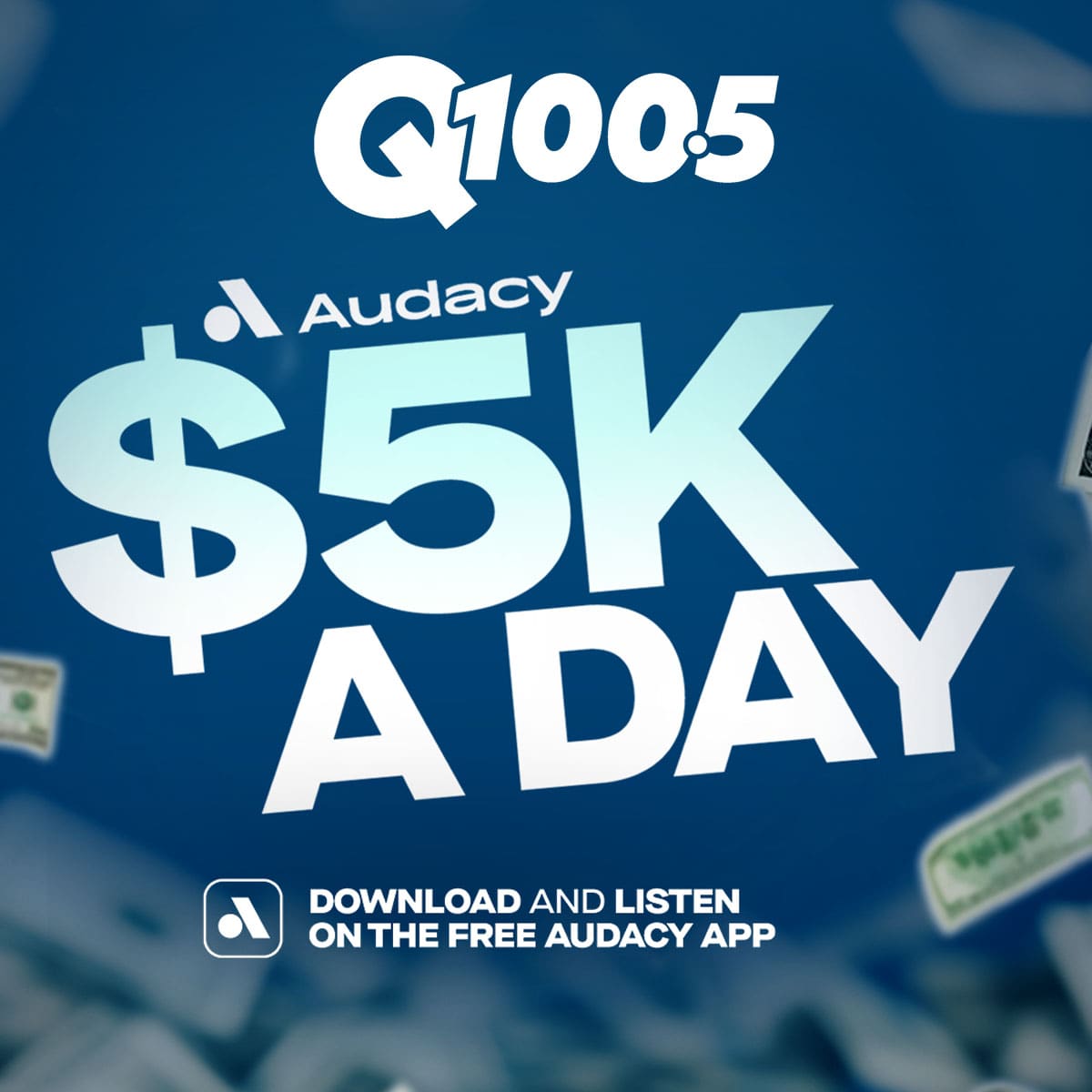 Listen to Q100.5 on the FREE Audacy App and you could win $5,000 in this national contest weekdays, now through 2/7! Download the Audacy app &amp; Listen to our station for one hour to get your entry. Download &amp; Listen: bit.ly/4heq2uk Contest rules: bit.ly/40wEoRt