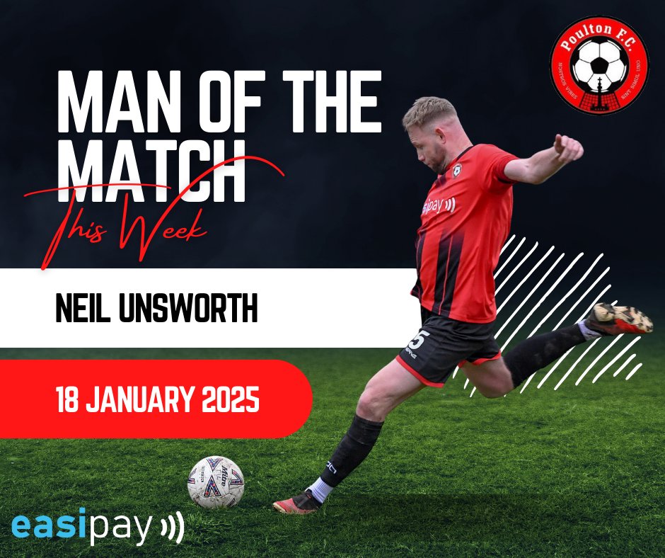 PoultonFC_FY6's tweet photo. MAN OF THE MATCH | Neil Unsworth

“Unsy was outstanding today. His experience and communication were key to our drive. We dominated the second half, and his presence stood out. Welcome back, and well done mate!” 𝘑𝘰𝘩𝘯 𝘞𝘪𝘨𝘨𝘭𝘦𝘴𝘸𝘰𝘳𝘵𝘩

#PoultonFC🔴⚫️ #UTP #MOTM https://t.co/RU5s9dRcfW