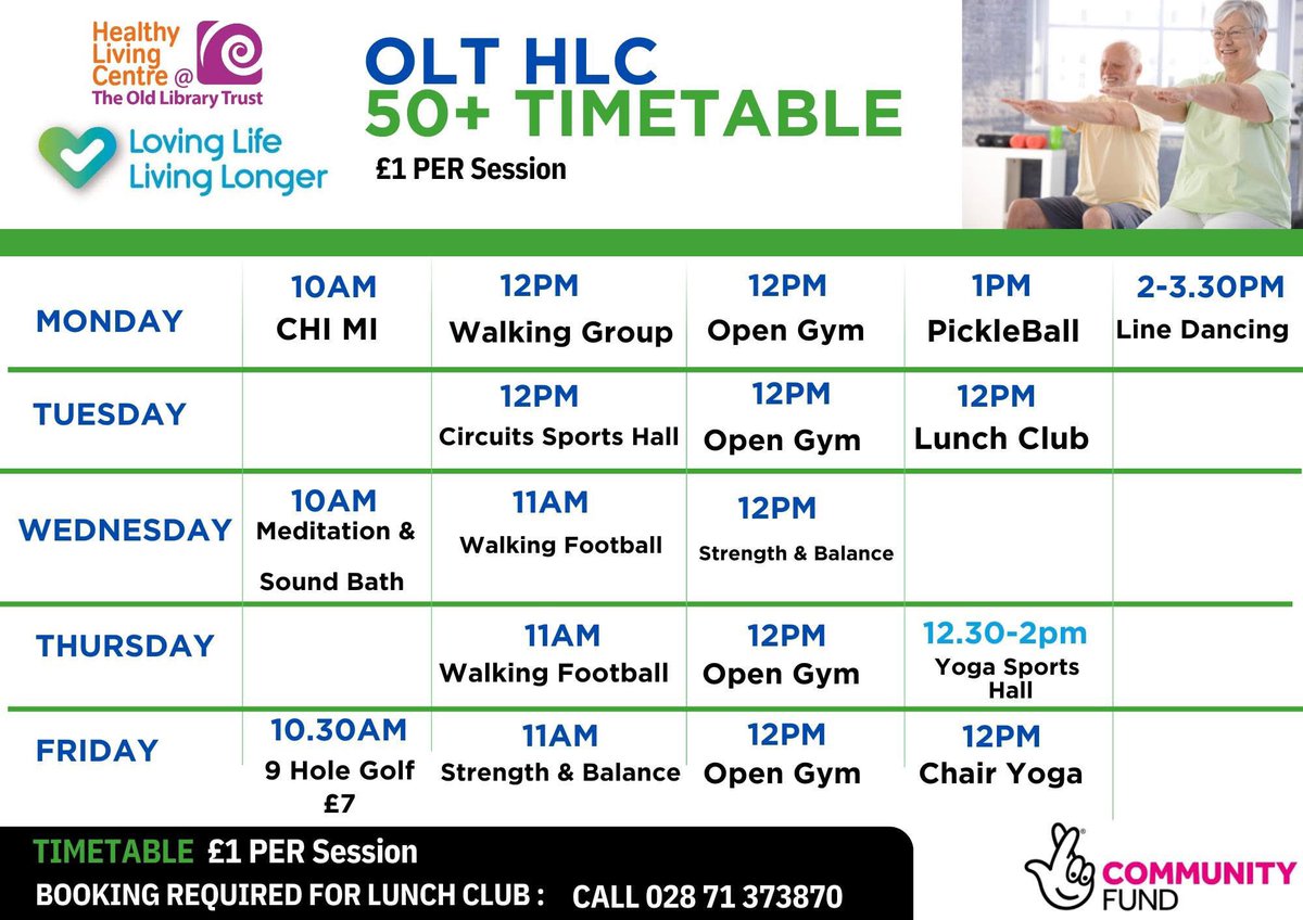 🆕🆕JANUARY TIMETABLES 🆕🆕

📣Start the new year with new habits

✅Exercise for All- Up to 18 sessions per week - monthly or pay as you go options.
✅Our 50+- a wide range activities to take part and get involved. 

ℹInterested? -message or call reception 028 71373870