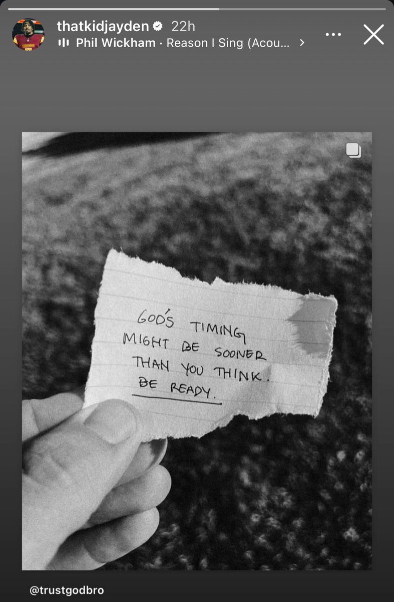 JPFinlayNBCS's tweet image. Strong message from Jayden Daniels on IG: “Gods timing might be sooner than you think. Be ready.”
