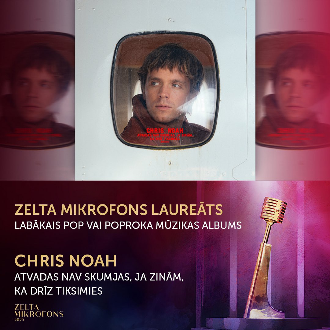 Kategorijā “Labākais pop vai poproka mūzikas albums” Zelta mikrofonu iegūst Chris Noah ar albumu “Atvadas nav skumjas, ja zinām, ka drīz tiksimies”! 🎙️