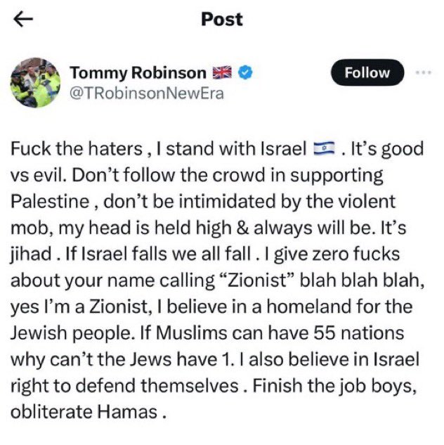 🚨🇵🇸🇮🇱 With the Gaza ceasefire approaching tomorrow, it’s time for a thread REMINDING everybody of the Zionists who have CONSISTENTLY SHILLED and peddled PROPAGANDA for Israel!

1.) Tommy Robinson

🧵 1/20