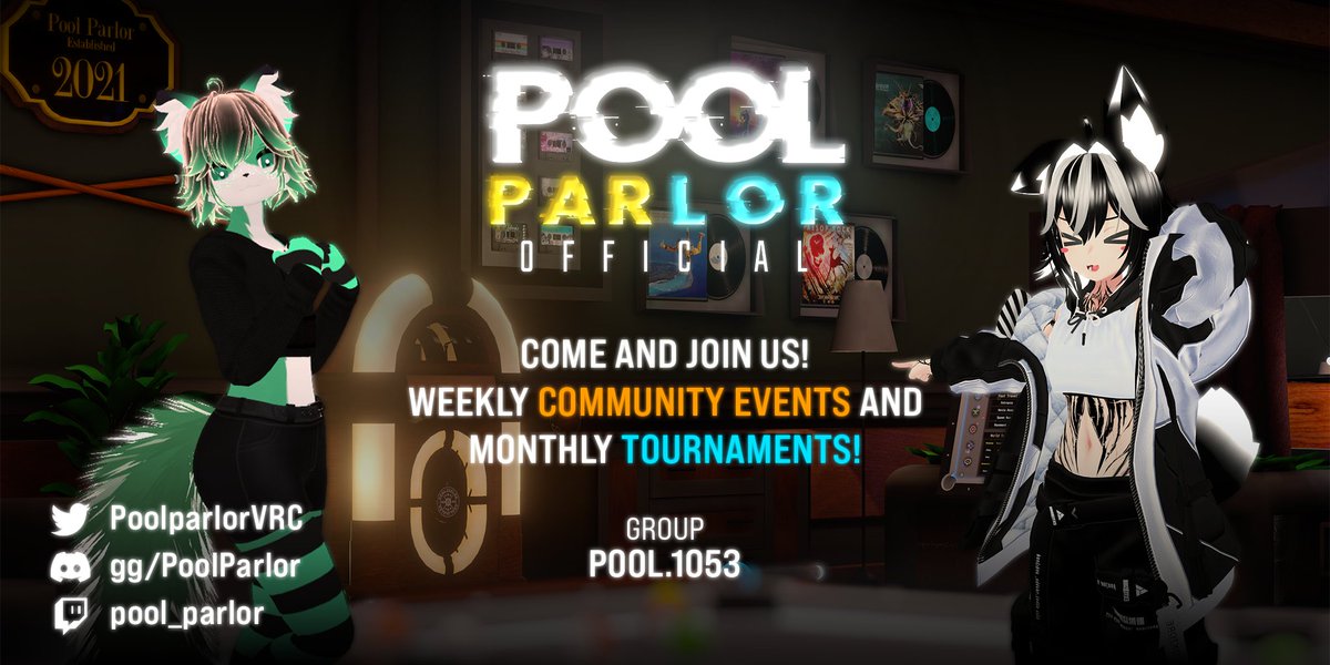 It is Tournament Day for the Pool Parlor! Come check out the stream for our FIRST TOURNAMENT IN V7!!

Starting time is 6pm EST

twitch.tv/pool_parlor

We hope to see you all there!
#Vrchat #VRC #billiards