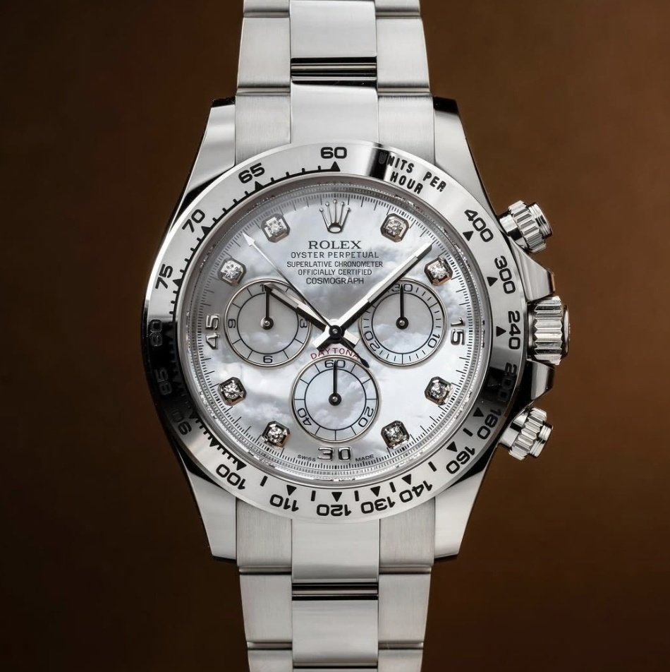 GlobalWatchClub's tweet photo. Rolex Daytona with a Mother of Pearl dial ⚪️ https://t.co/HrlN1JzULJ