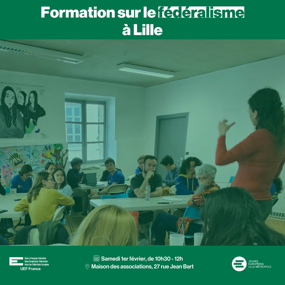 Retrouvez-nous lors de notre premier weekend fédéraliste de l’année !

🗓️Nous vous attendent nombreux à Lille le 31 janvier et le 1er février pour discuter sur démocratie et participation citoyenne.

Retrouvez tout le programme et inscrivez-vous sur 👉 uef.fr/1184