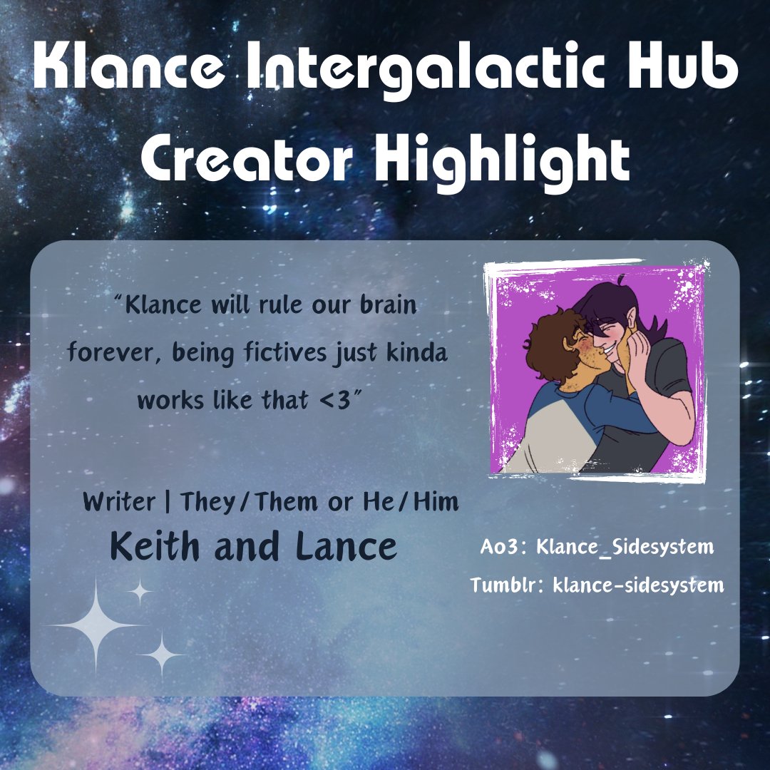 KlanceHub's tweet photo. Help us give some love to the wonderful creators in our community!

Check out @/klance-sidesystem (over on tumblr) and their stories! ❤️💙

#KLIHCreatorHighlight #klance #fanart #art #keith #lance #KLIH https://t.co/zPHJfPKNDX