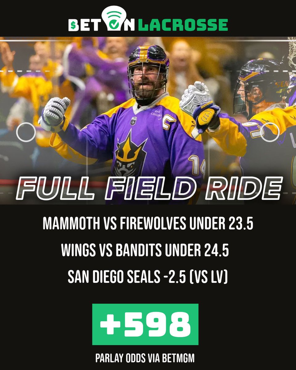 🥍 Our <a href="/NLL/">NLL</a> Week 8 best bets and parlay are here!

<a href="/brazchuk/">Look at the Big Brain on Brad</a>: COL-ALB Under 23.5

<a href="/MattBrignati/">Matt</a>: PHI-BUF Under 24.5

<a href="/HuttonJackson/">Hutton Jackson</a>: Seals -2.5

A parlay of these picks is +598 on BetMGM!*

*We recommend betting to win a unit on each single pick and 0.25 unit on the parlay