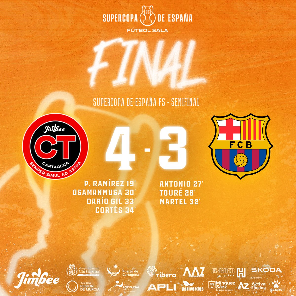 ⏰ 40' | 4-3 | 🏁✅ ¡SE ACABÓÓÓÓ! ¡ESTAMOS EN LA FINAL DE LA SUPERCOPA DE ESPAÑAAAAAA! 🔝🏆🇪🇸

ESTO ES UNA MALDITA LOCURAAAAAA 🤯

❤️🤍 GRACIAAAAAAAS, AFICIÓÓÓN 

#JimbeeBarça #SupercopaFS