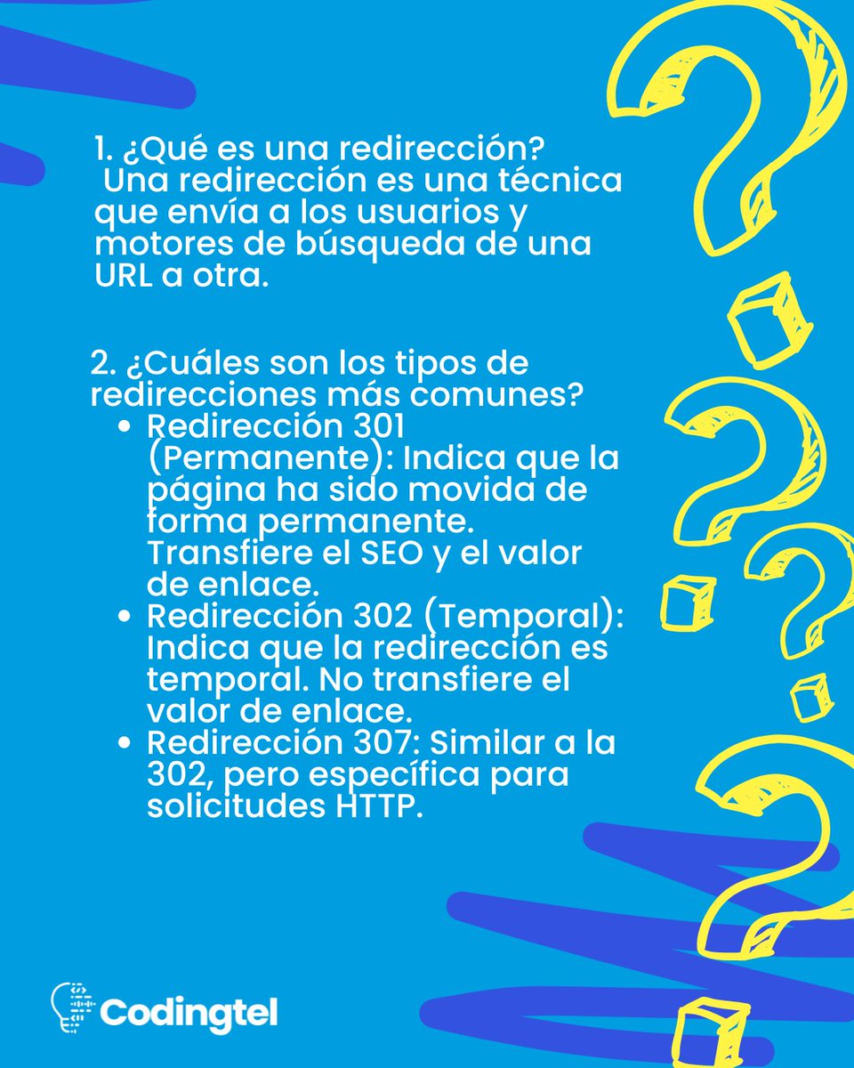 codingtel's tweet image. ¡Estamos aquí para ayudarte a optimizar tu presencia en línea!Las redirecciones son herramientas esenciales en la gestión de sitios web. Si tienes más preguntas, no dudes en preguntar. ¡Estamos aquí para ayudarte!