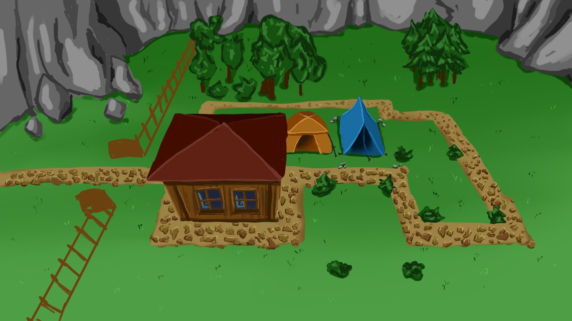 Got some progress done in today's concept drawing session! It's not finished yet but here's a little sneak peak on what a simple level in my future camping game might look like!

#indiedev #indiegamedev #solodev