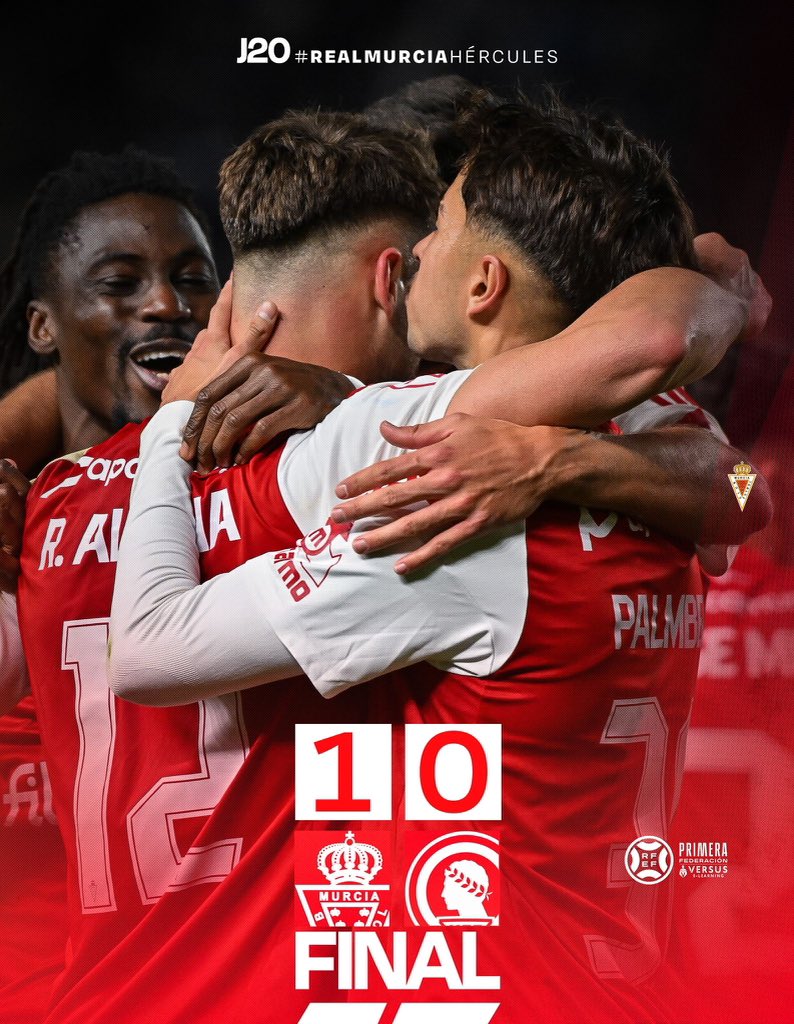 Real Murcia CF (@realmurciacfsad) on Twitter photo J20 | FIN | 1-0 | 🏁
¡𝗙𝗜𝗡𝗔𝗔𝗔𝗔𝗔𝗔𝗔𝗔𝗟 𝗗𝗘𝗟 𝗣𝗔𝗥𝗧𝗜𝗗𝗢!
¡𝗩𝗜𝗖𝗧𝗢𝗥𝗜𝗔 𝗗𝗘𝗟 𝗥𝗘𝗔𝗟 𝗠𝗨𝗥𝗖𝗜𝗔!
¡LOS 3️⃣ PUNTOS SE QUEDAN EN CASA!
🔥 ¡VAMOOOOOOOOOOOS!
🔝 ¡ENORME AFICIÓNNNNN!
⚽️ <a href="/RaulAlcaina/">Raul Alcaina</a>
#RealMurciaHércules J20 | FIN | 1-0 | 🏁
¡𝗙𝗜𝗡𝗔𝗔𝗔𝗔𝗔𝗔𝗔𝗔𝗟 𝗗𝗘𝗟 𝗣𝗔𝗥𝗧𝗜𝗗𝗢!
¡𝗩𝗜𝗖𝗧𝗢𝗥𝗜𝗔 𝗗𝗘𝗟 𝗥𝗘𝗔𝗟 𝗠𝗨𝗥𝗖𝗜𝗔!
¡LOS 3️⃣ PUNTOS SE QUEDAN EN CASA!
🔥 ¡VAMOOOOOOOOOOOS!
🔝 ¡ENORME AFICIÓNNNNN!
⚽️ <a href="/RaulAlcaina/">Raul Alcaina</a>
#RealMurciaHércules