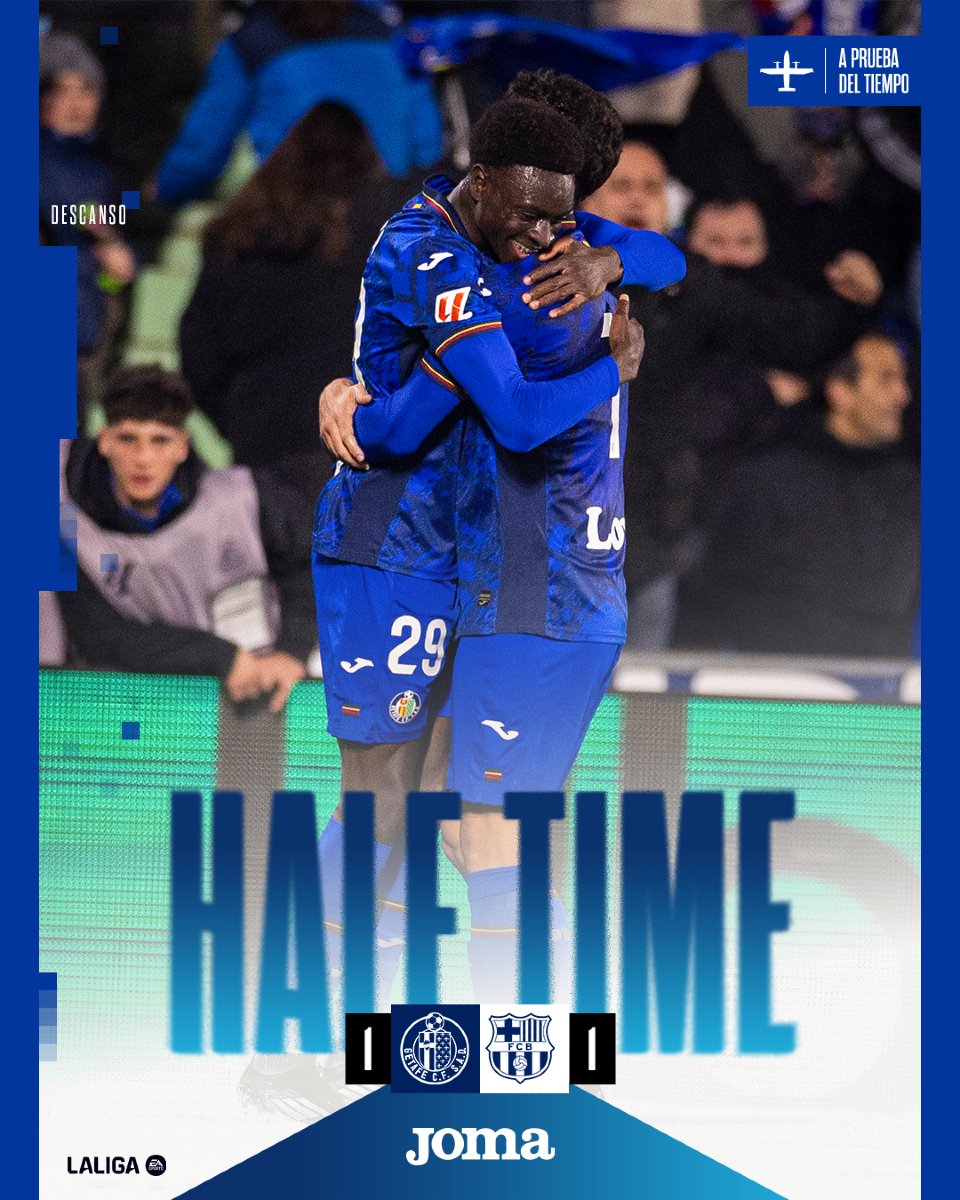 GetafeCF's tweet photo. ⏱ DESCANSO | Final de la primera parte en el Coliseum.

@GetafeCF 1-1 Barça

#VamosGeta | #GetafeBarça https://t.co/sjt3YHAEgK
