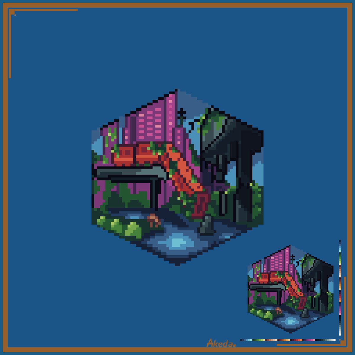 Akeda_7's tweet photo. The theme for this week's #cubecollab from @PixelShorts  was #apocalyptic

The cataclysmic end of the old world.

#pixelart #pixquare #aseprite #ドット絵 #pixelartist #isometric #collaboration #pixelcollabs https://t.co/TacEpNGrol