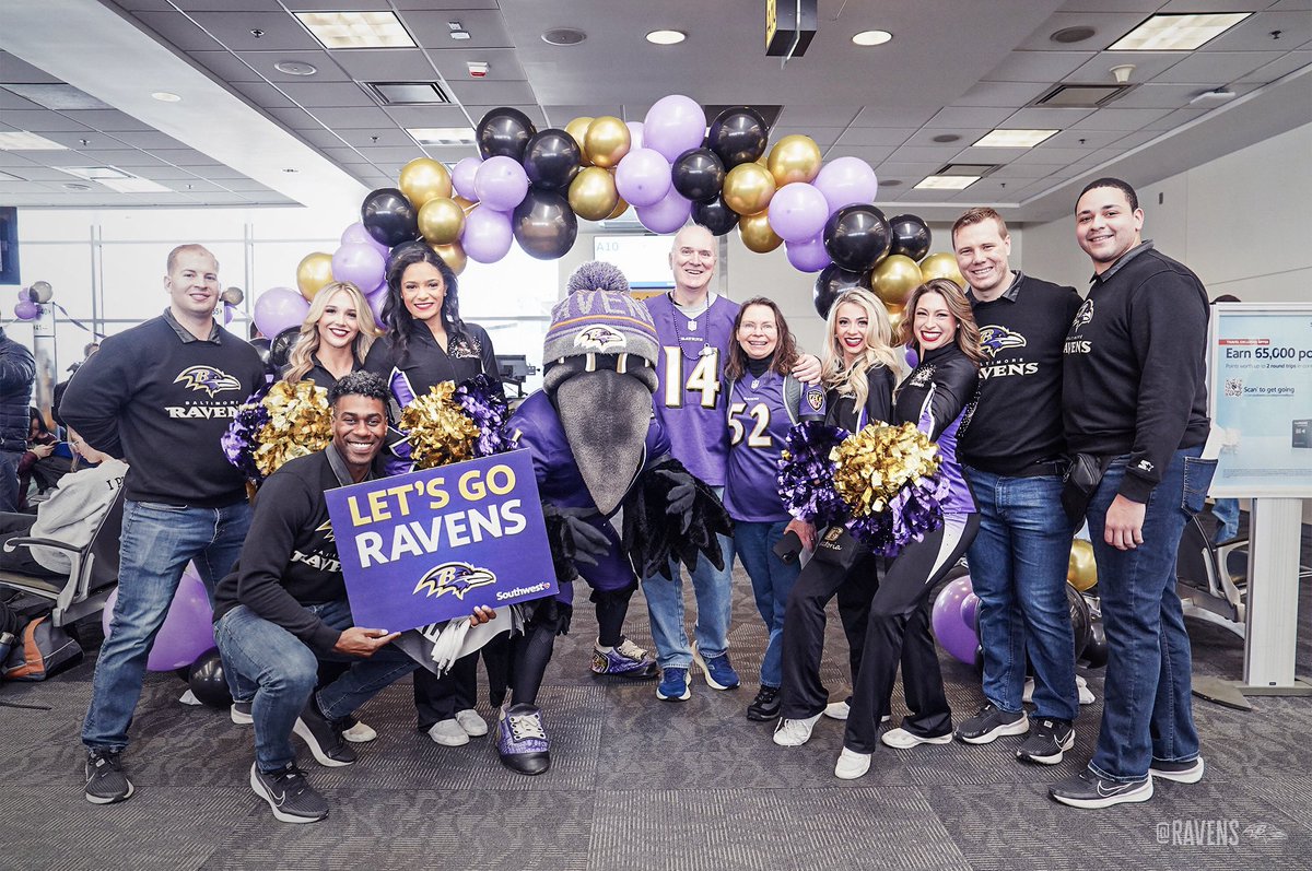 Ravens's tweet photo. We brought some excitement to BWI today as members of the #RavensFlock head to Buffalo for tomorrow’s game! 💜 https://t.co/NHPfSAEb46