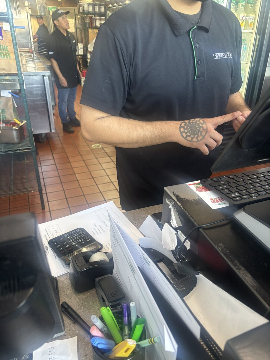 grimlitter's tweet image. why is my wingstop cashier a nazi bruh