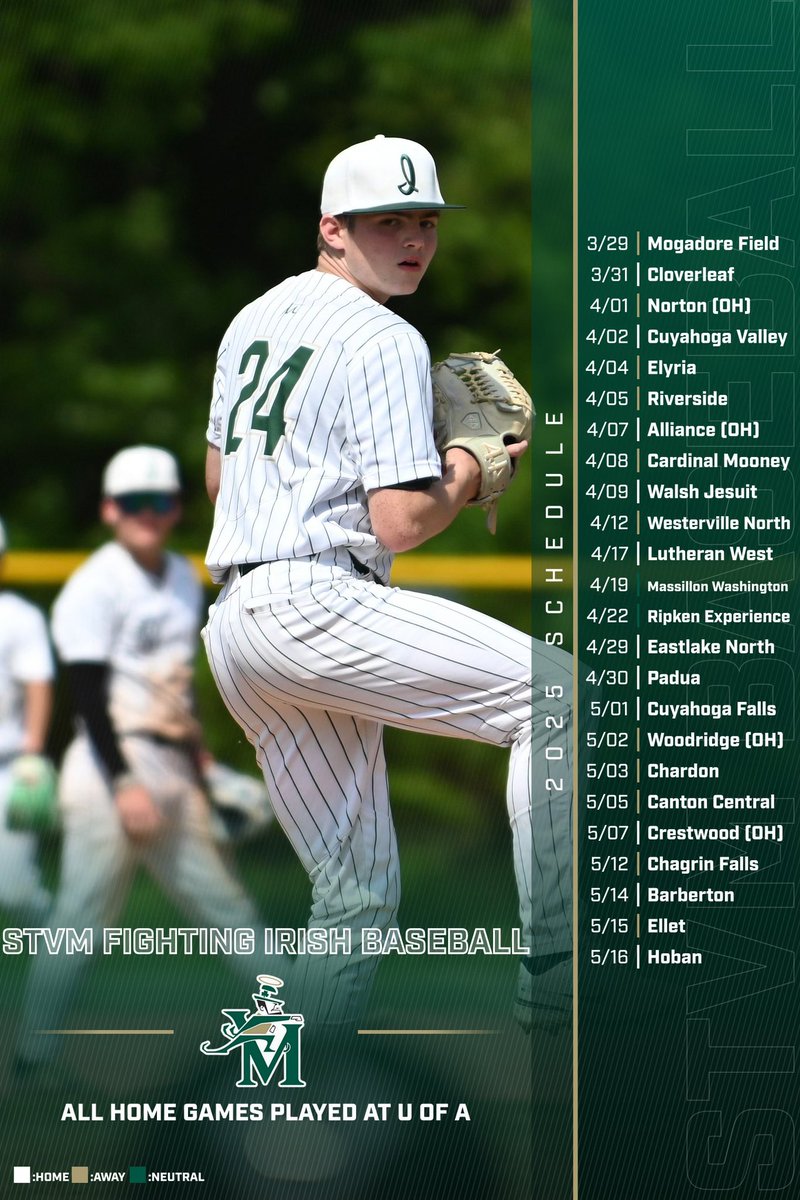 🚨 2025 Schedule Release 🚨 

Locations include 🏟️ 
- 9 Home Games at University of Akron
- 2 Games at Canal Park
- 4 Games in Myrtle Beach, SC
- 1 Game at Crushers Stadium (PBR HS Spring Classic) 
- 1 Game at Thurman Munson

#STVMBaseball