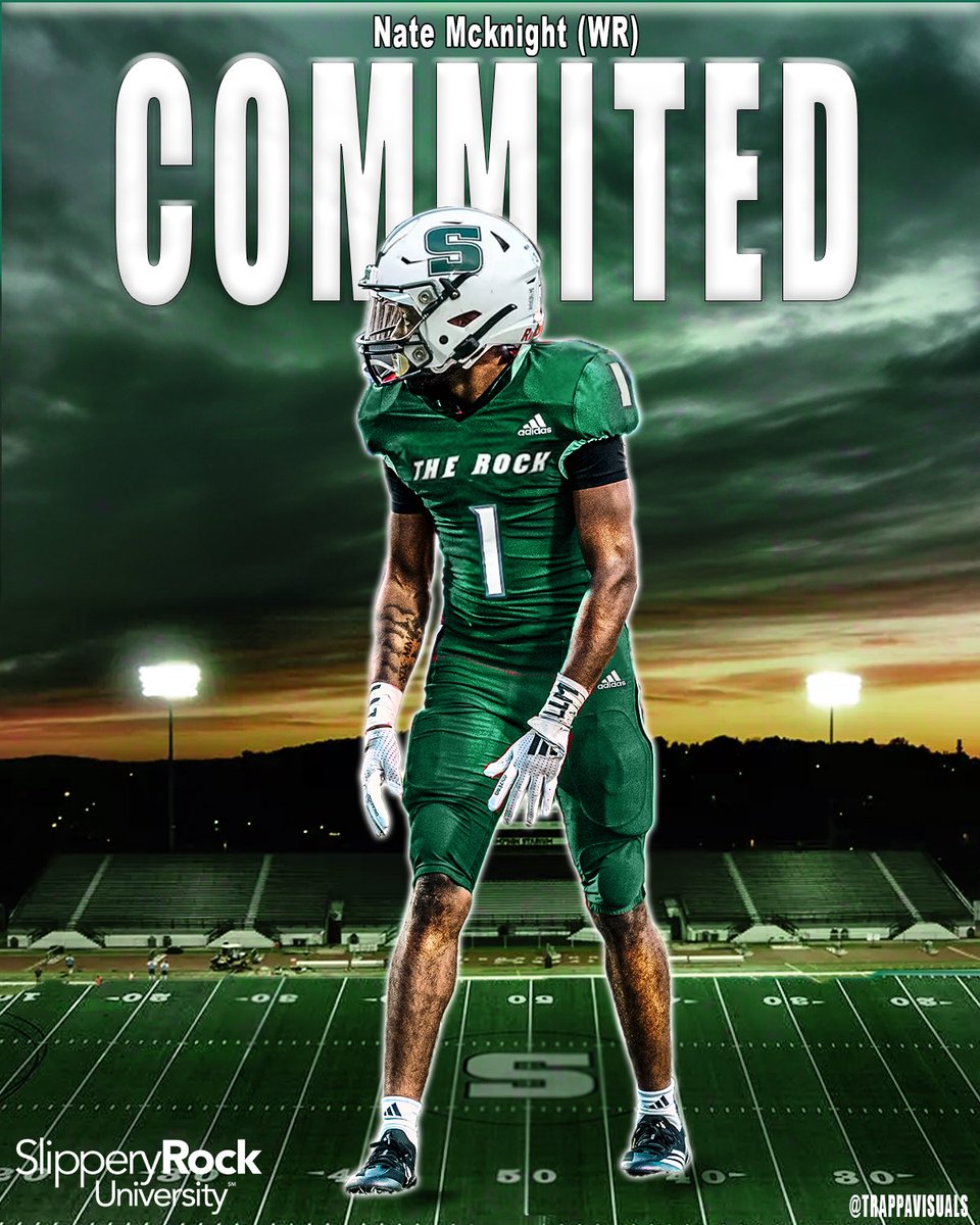 Nathaniel McKnight (@natemcknight__) on Twitter photo very proud to announce I will be continuing my academic/athletic career at <a href="/SRURockFB/">Slippery Rock Football</a> I wanna thank my family, coaches, and friends for always believing in me and I appreciate <a href="/lutzsru/">Shawn Lutz</a> <a href="/coach_marella/">Joe Marella</a> for this opportunity to play at the next level!!💚💚
Recruitment 100% closed very proud to announce I will be continuing my academic/athletic career at <a href="/SRURockFB/">Slippery Rock Football</a> I wanna thank my family, coaches, and friends for always believing in me and I appreciate <a href="/lutzsru/">Shawn Lutz</a> <a href="/coach_marella/">Joe Marella</a> for this opportunity to play at the next level!!💚💚
Recruitment 100% closed
