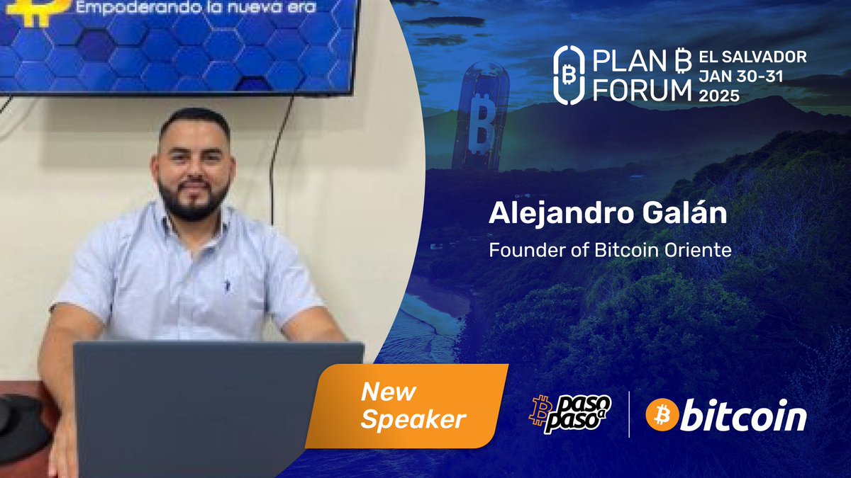 📣🚨 NEW SPEAKER ANNOUNCEMENT 💥 <a href="/Alejandro28292/">Alejandro Galán</a>

Alejandro Galan, Bitcoin Educator and Founder of @bitcoinoriente will be presenting at Plan ₿ Forum El Salvador, Jan.30-31 2025! 

Get your ticket now!
🎟️ planb.sv
#ElsalvadorPlanB #bitcoin