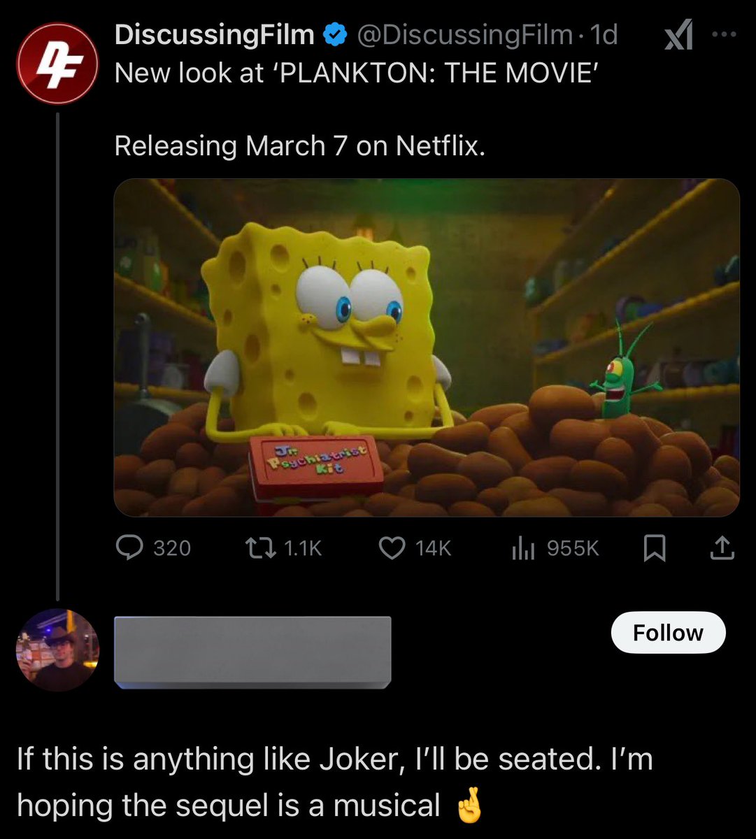 TypeLex's tweet image. Why the fuck would “Plankton the movie” be anything like Joker