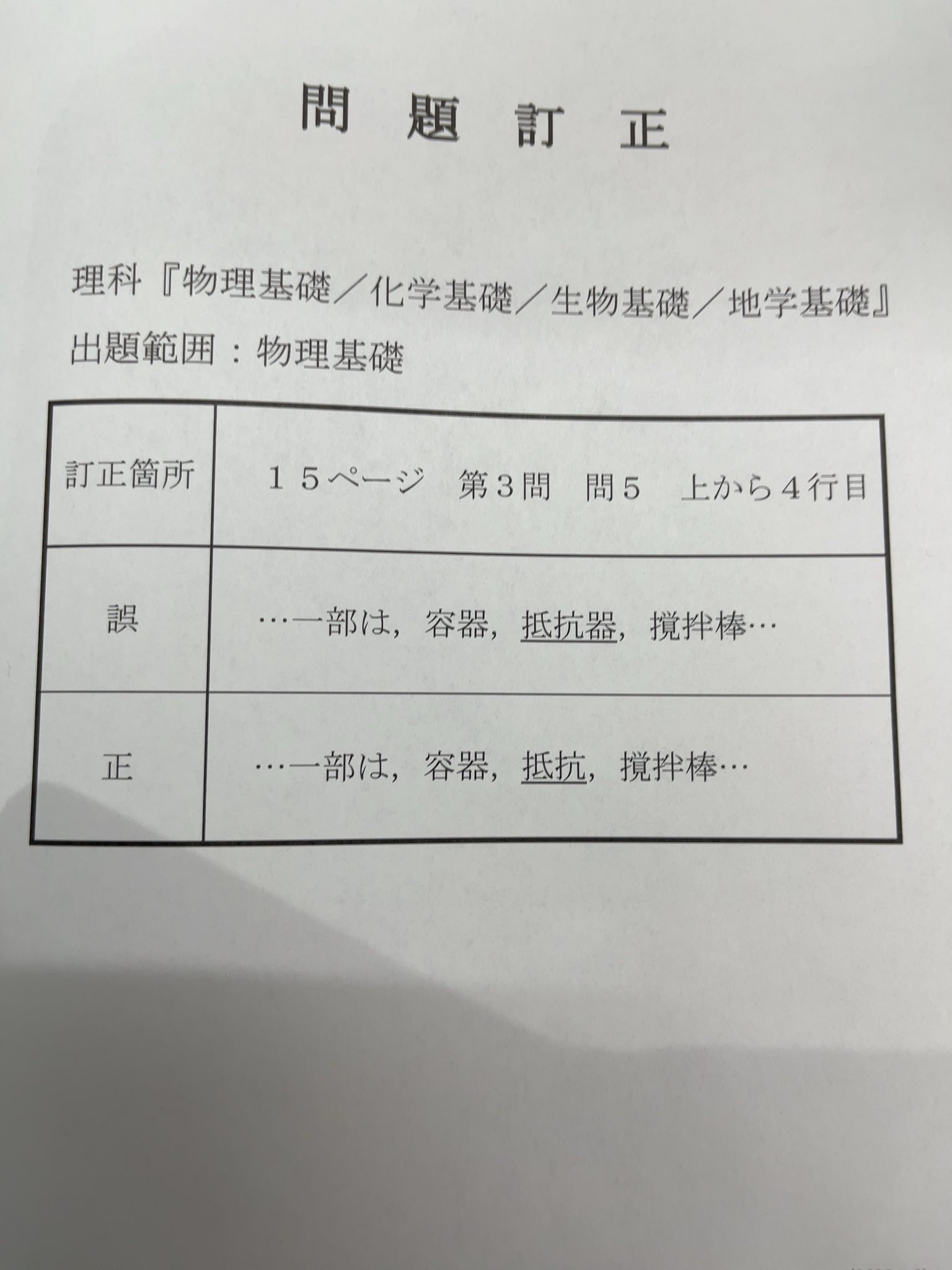 2025年度　大学入学共通テスト 試験問題冊子　問題訂正紙 2025年度 大学入学共通テスト 試験問題冊子 問題訂正紙の通販 by