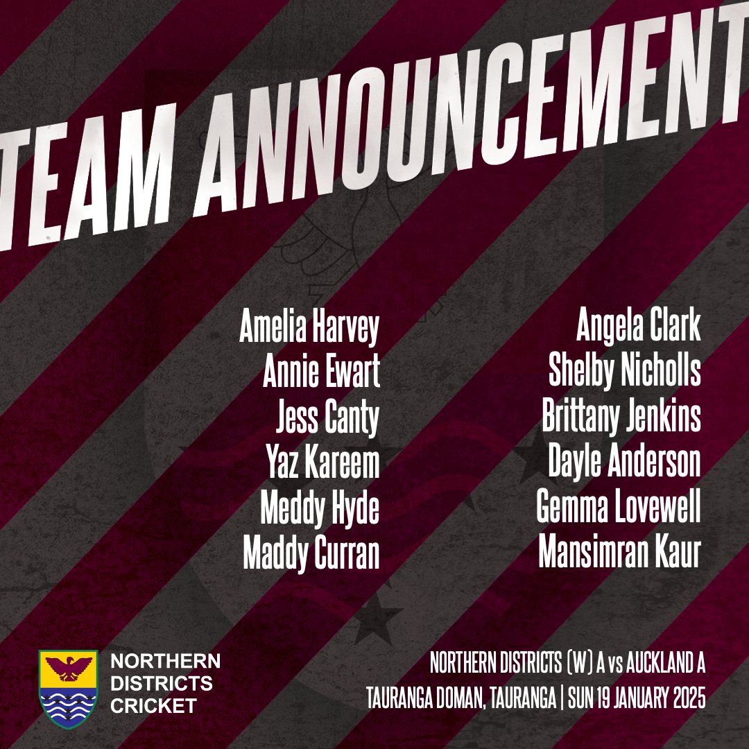 Best of luck to our A side in action today against Auckland at Tauranga domain.

Scores here: scoring.nzc.nz/northerndistri…