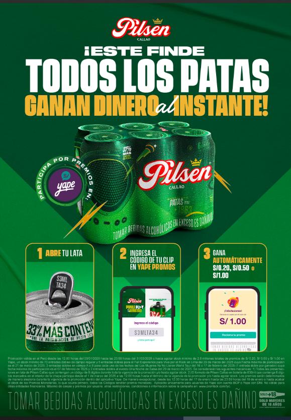 El tío <a href="/Pilsen_Callao/">Pilsen Callao</a> la rompió con esta promo, o sea que mientras tomo puedo ganar plata x yape solo con los códigos de las latas 🤭