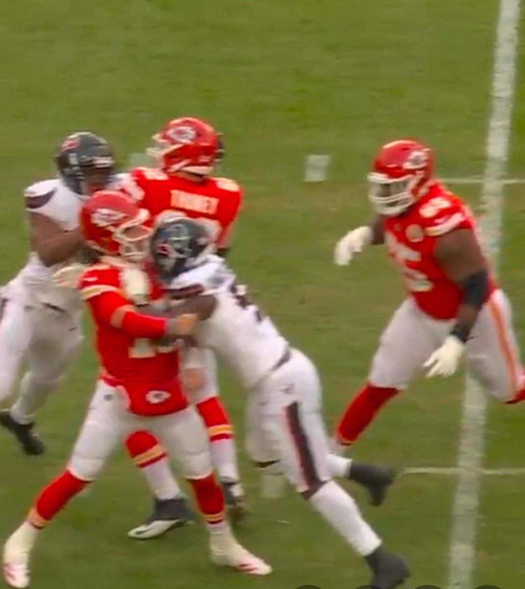 Christraint's tweet image. Aikman and Buck insisted there was no contact to the head. The official in the booth said 'if there's any contact to the head, they're gonna throw the flag'. Chiefs fans show an angle where there's contact to the head

Everyone else: Yeah, but not THAT kind of contact