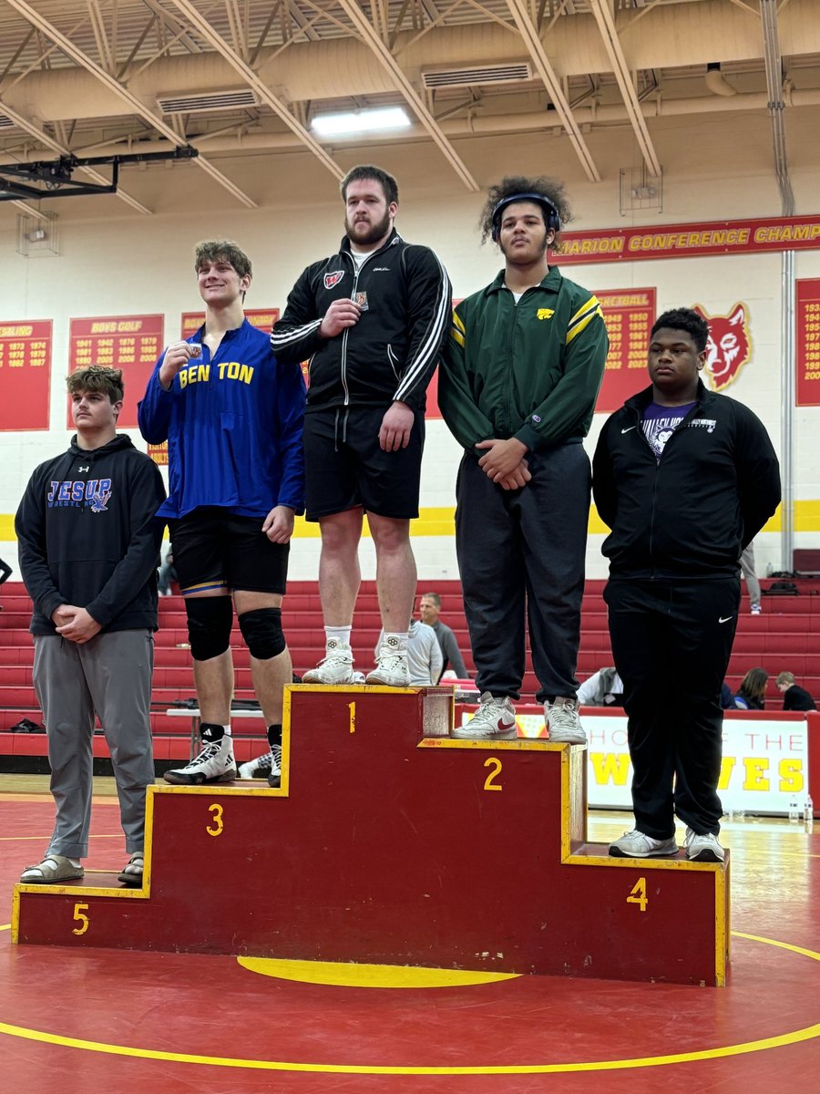 Congratulations to these four for making the podium at the Loyd Shaffer Invite @ Marion: 106 -Kylan Walsh (5th), 120 - Max Panosh (4th), 138 - Aidyn Roman (4th), &amp; 285 - Anthony Keys (Finalist). <a href="/CRCougars/">CR Kennedy</a>