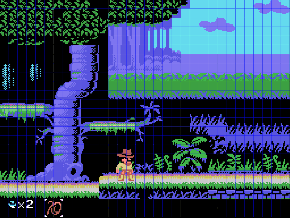 pixellicker's tweet image. Revisiting the jungle tileset to get better separation for the player and enemies. #Colecovision #MSX #pixelart