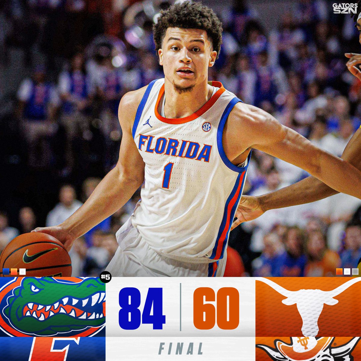 gatorsszn's tweet image. Welcome to the SEC @TexasMBB 

Florida WRECKS Texas in the 2nd half to improve to 16-2 on the year and bounces back in a HUGE way 🐊