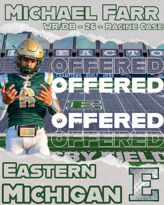 Michael Farr (@michael1farr) on Twitter photo After a great junior day i’m excited to say I have received my first division 1 offer from the University of Eastern Michigan!!🟢⚪️🦅<a href="/CoachOmli/">Tate Omli</a> <a href="/CoachSDugan/">Sean Dugan</a> <a href="/EMUFB/">Eastern Michigan Football</a> #AGTG #EarnYourWings After a great junior day i’m excited to say I have received my first division 1 offer from the University of Eastern Michigan!!🟢⚪️🦅<a href="/CoachOmli/">Tate Omli</a> <a href="/CoachSDugan/">Sean Dugan</a> <a href="/EMUFB/">Eastern Michigan Football</a> #AGTG #EarnYourWings