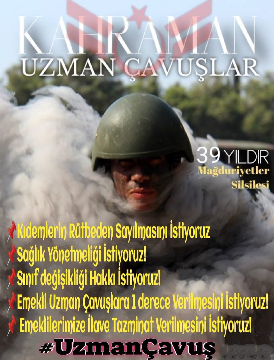 Bizler vicdanımızı merhametimizi Milletimizden aldık
Onların duasıyla kahramanca görev yapıyoruz
Mesleki gelecekten endişe duymak istemiyoruz
Kahraman Uzman Çavuşlara Kadro elzemdir
Kahramanların mesleki endişeyi giderin

Türk Milleti'nin vicdanında da derin yara açan,Kahraman