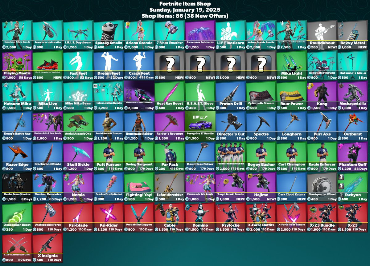 🛒 #Fortnite Item Shop ⏰ Sunday, January 19, 2025 🏷️ Check The Web Store!  (SAC Code Auto-Applied) https://t.co/6wEBWuuvvg #EpicPartner 💙 Consider  Using These SACs: · FireMonkey #AD · W1q