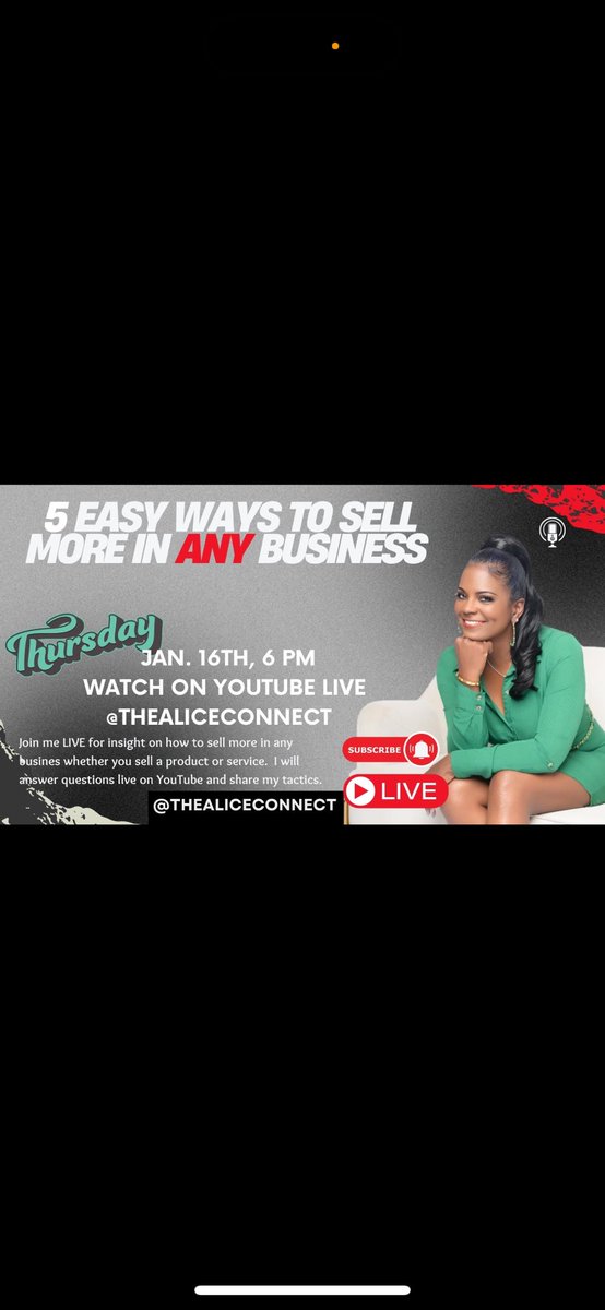 I am dishing out “5️⃣ EASY WAYS TO SELL MORE IN ANY BUSINESS” in Q1.  FREE on YouTube.  My business tips are practical ways to expand any sector of bus. So, since I’m new on YouTube, I need  100 ppl to support, follow me. Visit youtube.com &amp; find me @ - TheAliceConnect