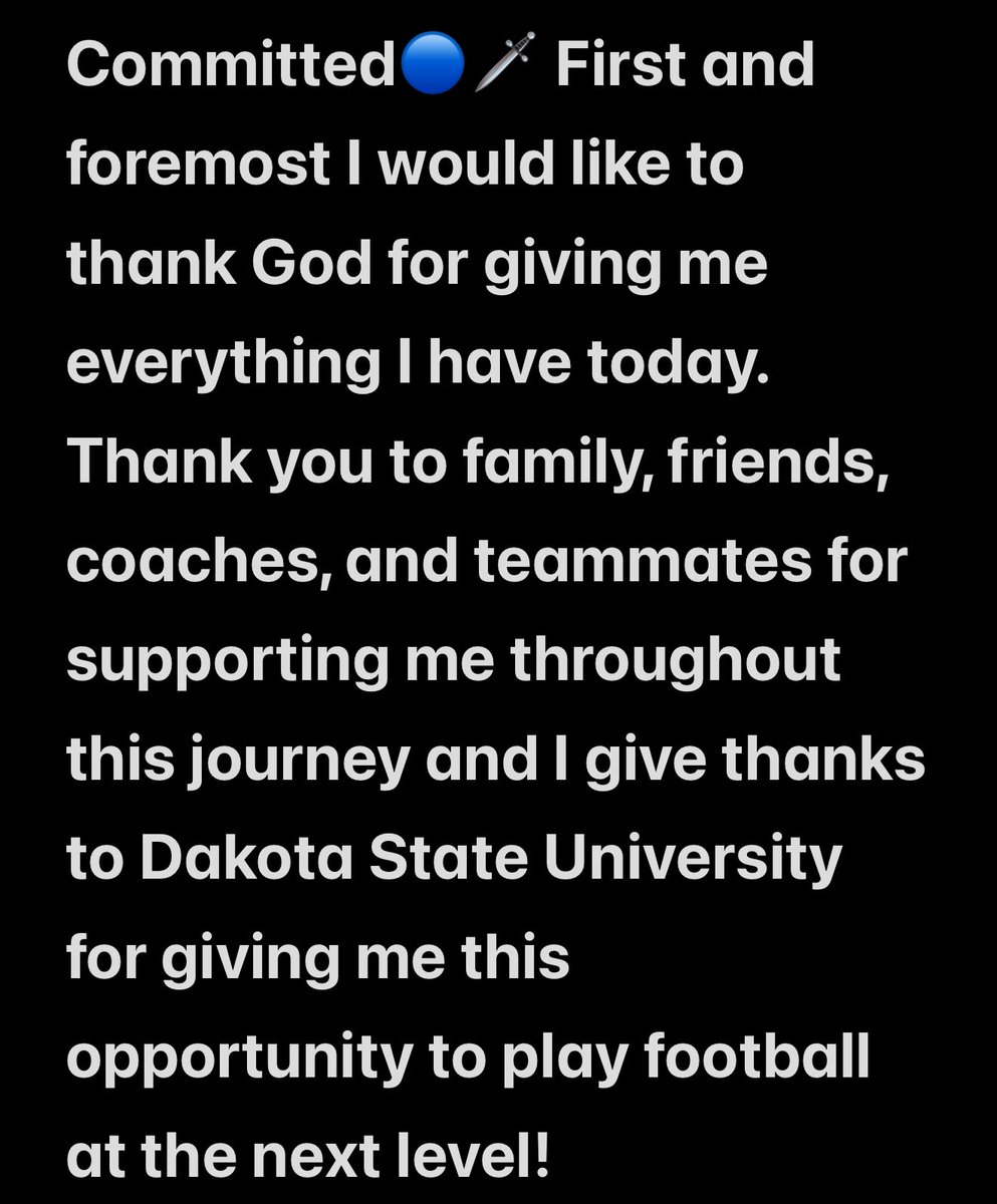 Layton Smith (@layt_ls) on Twitter photo Excited to announce my official commitment to Dakota State University 🏈!! <a href="/DSUFootball/">Dakota State Football</a> <a href="/DakSt8Football/">Josh Anderson 🇺🇸</a> <a href="/coach_levy/">Coach Levy</a> <a href="/Coach_RRoss/">Ryan Ross</a> <a href="/CoachMurphyDSU/">Devonte Murphy</a> <a href="/CoachDuranDSU/">Blake Duran</a> Excited to announce my official commitment to Dakota State University 🏈!! <a href="/DSUFootball/">Dakota State Football</a> <a href="/DakSt8Football/">Josh Anderson 🇺🇸</a> <a href="/coach_levy/">Coach Levy</a> <a href="/Coach_RRoss/">Ryan Ross</a> <a href="/CoachMurphyDSU/">Devonte Murphy</a> <a href="/CoachDuranDSU/">Blake Duran</a>