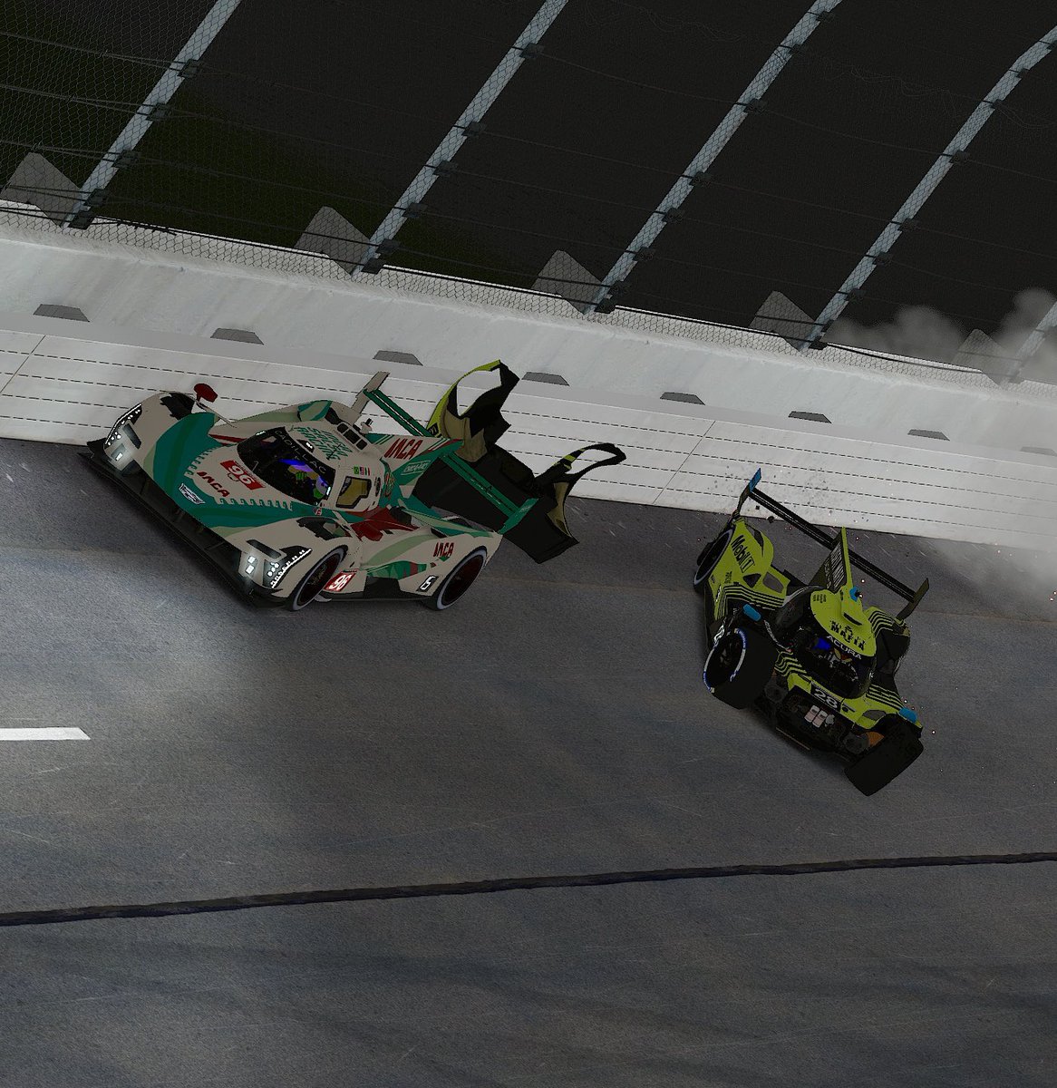 Husband works so hard for the iRacing 24. His team accidentally hit a car; they came back to wreck us. We begged them not to; they said “Ha!” Logged off after.

This was 7 hours ago. Went ~10 laps down, got 5 back. They saw, logged back on, did it again.

My vibe is lifetime ban