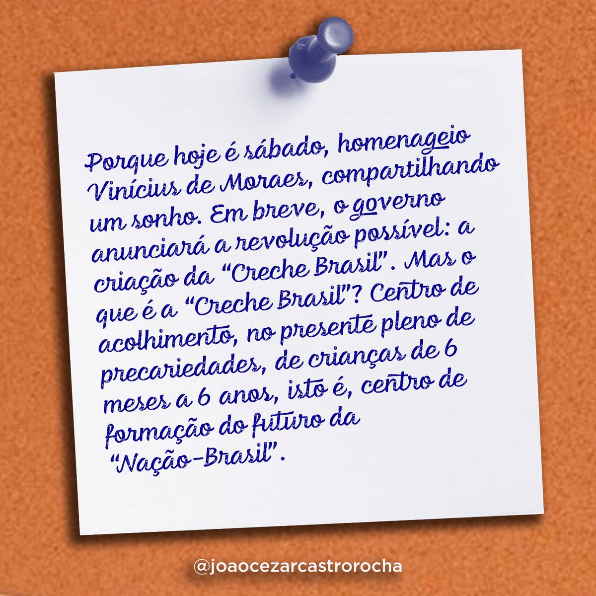 joaocezar1965's tweet photo. “Creche Brasil”: uma ideia. Porque um outro mundo é possível. Sempre. Vamos dar o primeiro passo? https://t.co/ZHvdLlbeQf