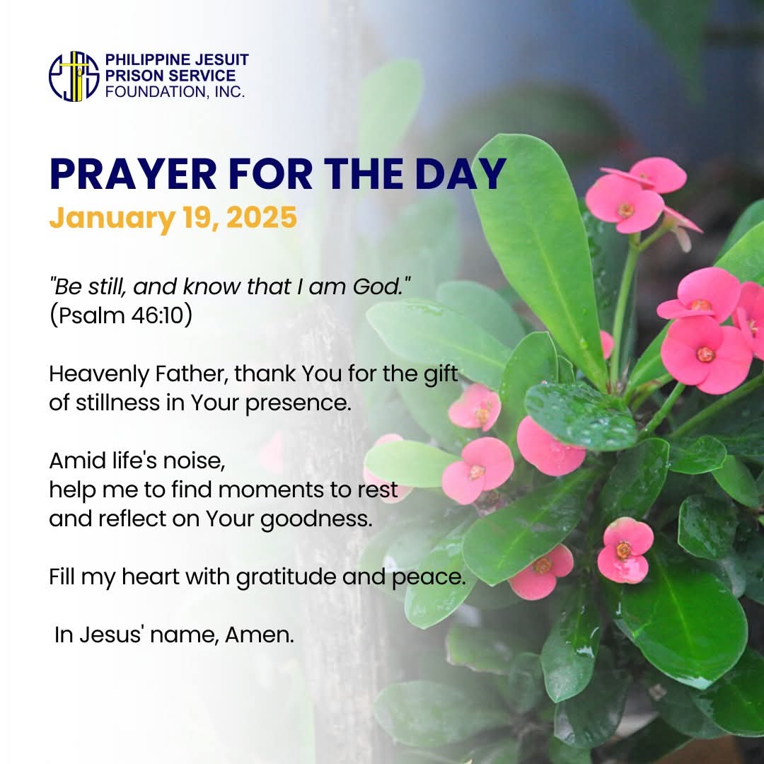graciapearl's tweet photo. Taken From :
Philippine Jesuit Prison Service
FB Page Account
January 19, 2025 | Prayer for the day
#PJPS #PrayerForTheDay #AMDG https://t.co/Zq8W3Y7ItH