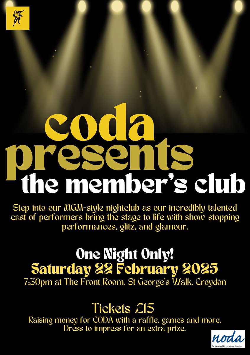 Tickets are on sale for the 'The Member's Club' - CODA's cabaret night seeing our wonderful members strut their stuff singing favourite and lesser-known songs from the shows on stage at The Front Room, Croydon on 22nd February.
Get your tickets now: codashows.co.uk/product/the-me…