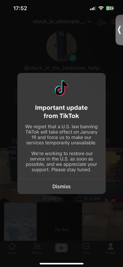 KreekCraft's tweet photo. CONFIRMED:

TikTok and CapCut will be banned at 12:00 AM EST.

3 hours from now.