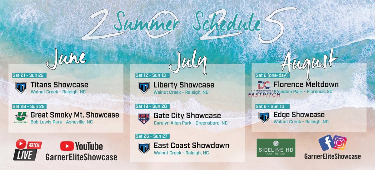 Garner Elite Showcase teams 2025 Summer schedule drop!! 
🥎💙💪🔥