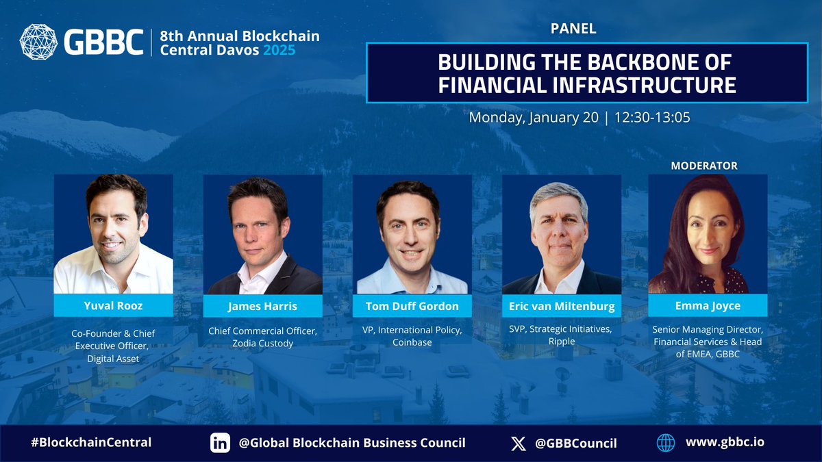 Global Blockchain Business Council (GBBC) (@gbbcouncil) on Twitter photo 🚨 Building the Backbone of Financial Infrastructure with <a href="/YuvalRooz/">Yuval Rooz 🟧</a> (<a href="/digitalassetcom/">Digital Asset</a>), James Harris (<a href="/ZodiaCustody/">Zodia</a>), <a href="/tomduffgordon/">Tom Duff Gordon 🛡️</a> (@Coinbase), Eric van Miltenburg (<a href="/Ripple/">Ripple</a>), and <a href="/EmmaSJoyce1/">Emma Joyce</a> (#GBBC) is starting now in the #BlockchainCentral lounge 🚨 Building the Backbone of Financial Infrastructure with <a href="/YuvalRooz/">Yuval Rooz 🟧</a> (<a href="/digitalassetcom/">Digital Asset</a>), James Harris (<a href="/ZodiaCustody/">Zodia</a>), <a href="/tomduffgordon/">Tom Duff Gordon 🛡️</a> (@Coinbase), Eric van Miltenburg (<a href="/Ripple/">Ripple</a>), and <a href="/EmmaSJoyce1/">Emma Joyce</a> (#GBBC) is starting now in the #BlockchainCentral lounge