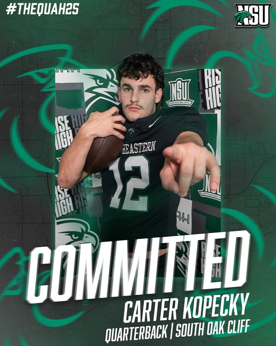 Carter Kopecky (@carterkopecky) on Twitter photo 100% Commited to <a href="/NSU_Football/">Northeastern State Football</a>!!!
Letβs go!!! #Come2TheQuah #TheQuah25 <a href="/chev06_/">Curtis Chiaverini</a> <a href="/CoachChev6/">Darrin Chiaverini</a> <a href="/CoachJayWalker/">Jay Walker</a> <a href="/coach_traylor/">Coach Traylor</a> <a href="/SOCGoldenBearFB/">SOC Football</a> 100% Commited to <a href="/NSU_Football/">Northeastern State Football</a>!!!
Letβs go!!! #Come2TheQuah #TheQuah25 <a href="/chev06_/">Curtis Chiaverini</a> <a href="/CoachChev6/">Darrin Chiaverini</a> <a href="/CoachJayWalker/">Jay Walker</a> <a href="/coach_traylor/">Coach Traylor</a> <a href="/SOCGoldenBearFB/">SOC Football</a>
