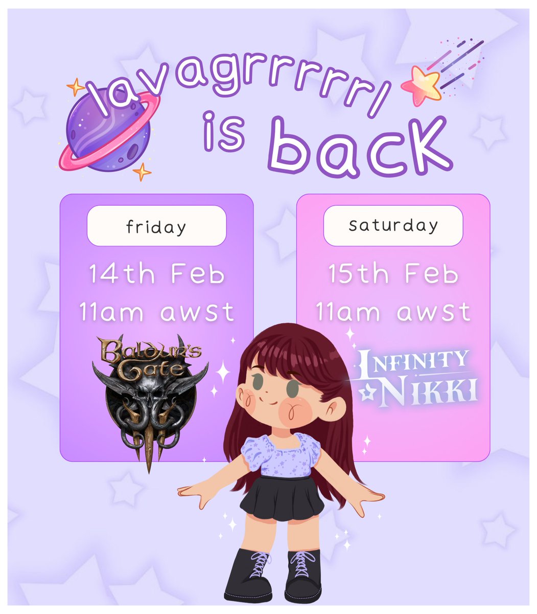 ⊹₊ ⋆꒰ comeback stream alert ꒱˖ ࣪⭑

hi travellers, ur local streamer from planet drool is coming BACK 🫧

it's been a HOT minute, but I'll see y'all the 14th of Feb for bg3 + 15th for infinity nikki 🫶🏻 I've missed y'all