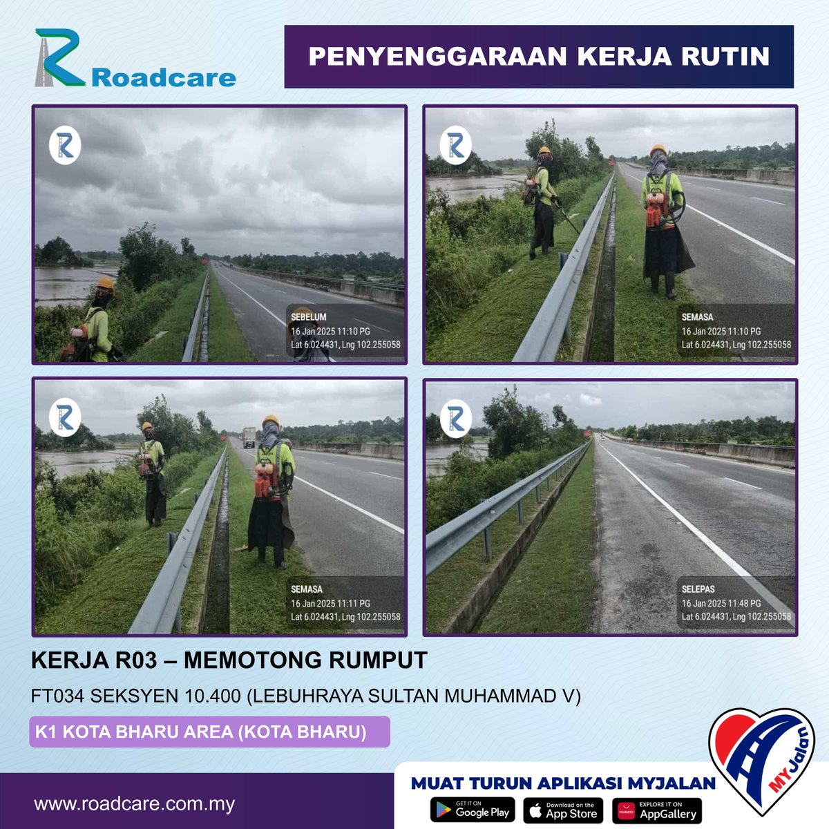 Penyenggaraan Rutin R03 #teamroadcare di laluan FT034 Lebuhraya Sultan Muhammad V
@JKRkotabharu
<a href="/JKRKelantan/">ᴊᴋʀ ɴᴇɢᴇʀɪ ᴋᴇʟᴀɴᴛᴀɴ</a>
<a href="/JKRMalaysia/">JKR Malaysia</a>
<a href="/Roadcare_HQ/">ROADCARE (M) SDN BHD</a>
<a href="/Roadcare_Kelntn/">ROADCARE WILAYAH KELANTAN</a>