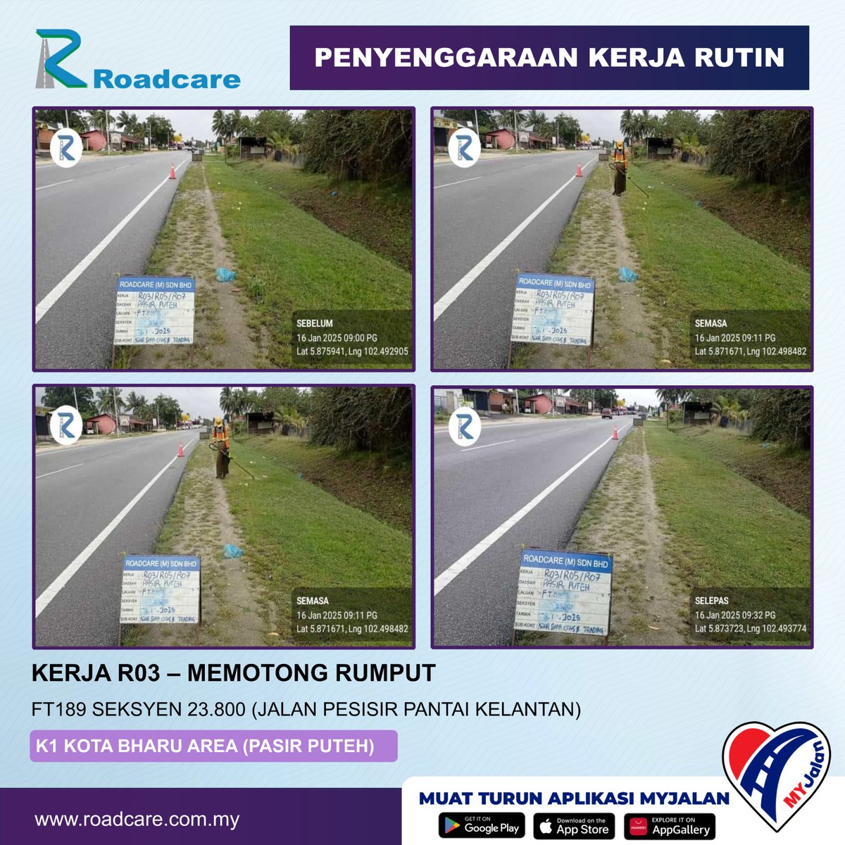 Penyenggaraan Rutin R03 #teamroadcare di laluan FT189 Jalan Pesisir Pantai Kelantan
@JKRPputeh
<a href="/BhgJalan_Kelate/">Bhg Jalan JKR Kelantan</a>
<a href="/JKRMalaysia/">JKR Malaysia</a>
<a href="/Roadcare_HQ/">ROADCARE (M) SDN BHD</a>
<a href="/Roadcare_Kelntn/">ROADCARE WILAYAH KELANTAN</a>
<a href="/ZTTCSFJ/">ZTT CSFJ</a>